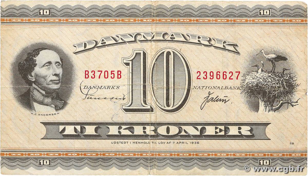 10 Kroner DANEMARK  1970 P.044ae TB
