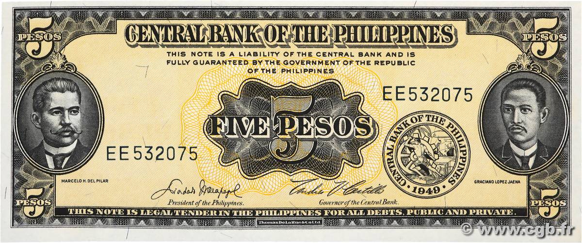 5 Pesos PHILIPPINES  1949 P.135e pr.NEUF