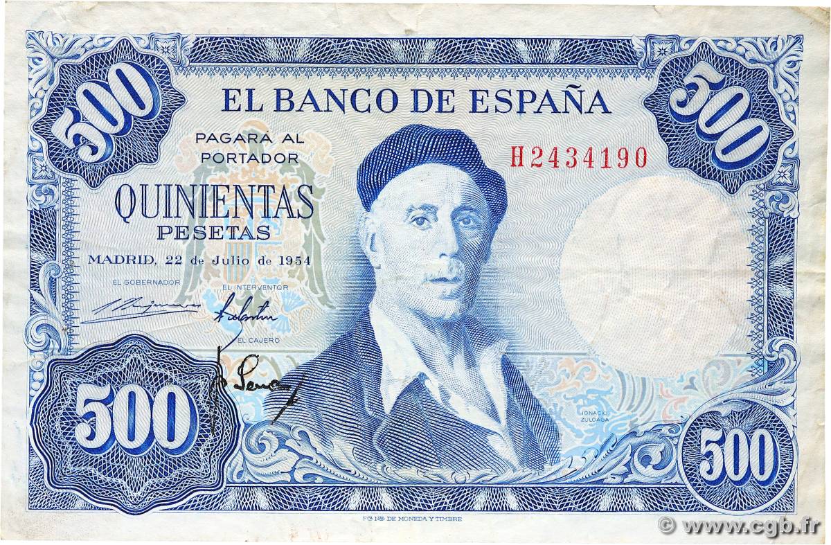 500 Pesetas ESPAGNE  1954 P.148 TB+