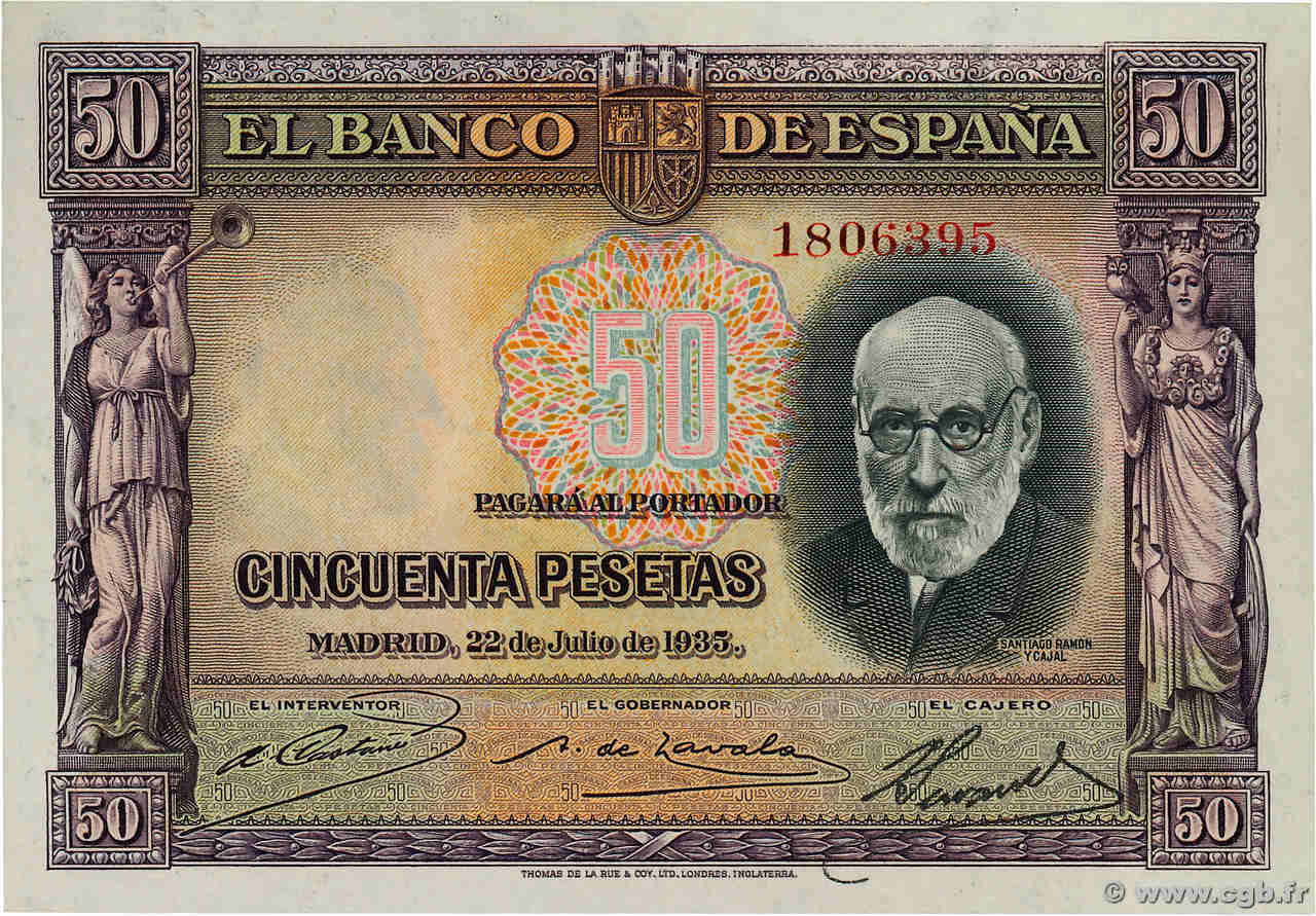 50 Pesetas ESPAGNE  1935 P.088 SPL+