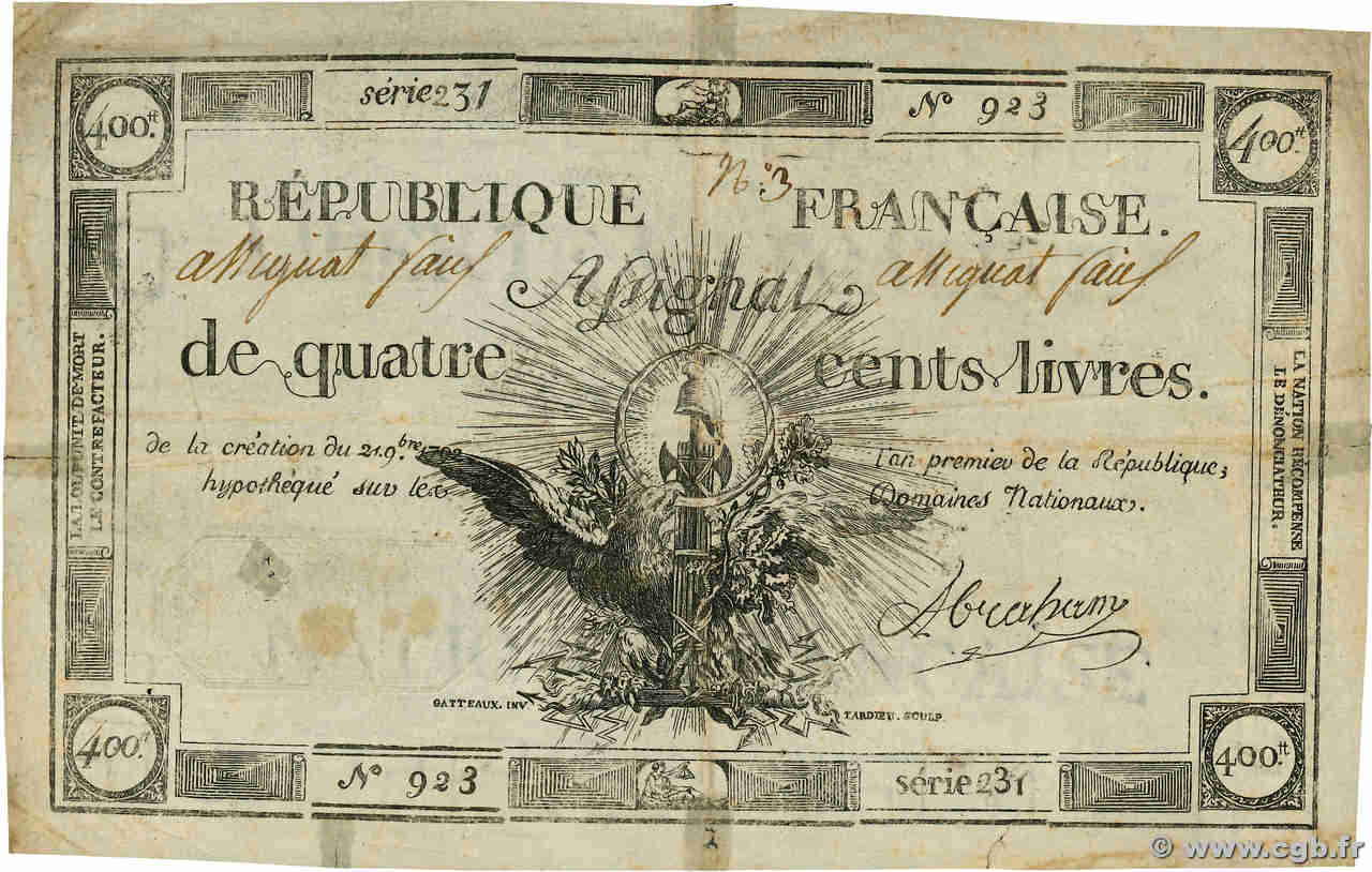 400 Livres Faux FRANKREICH  1792 Ass.38x S