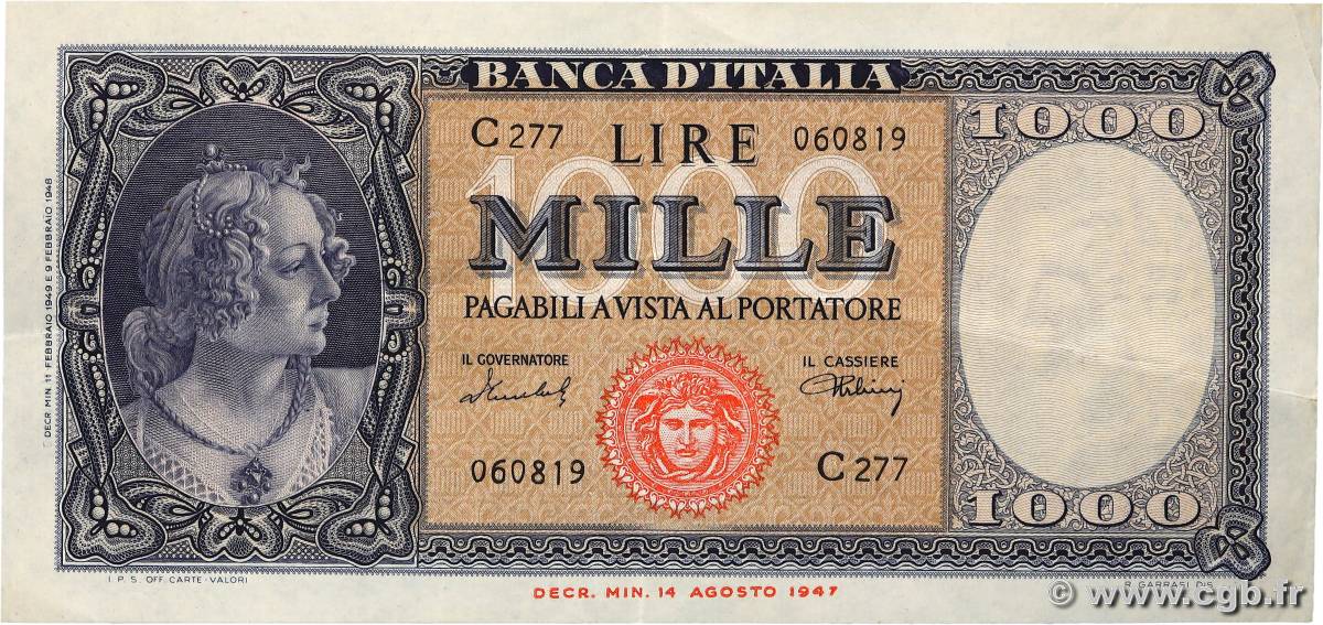 1000 Lire ITALY  1949 P.088b XF