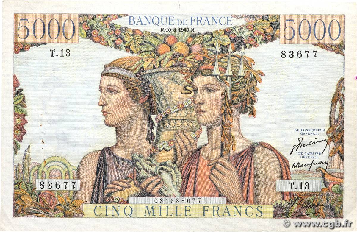 5000 Francs TERRE ET MER FRANCE  1949 F.48.01 TTB