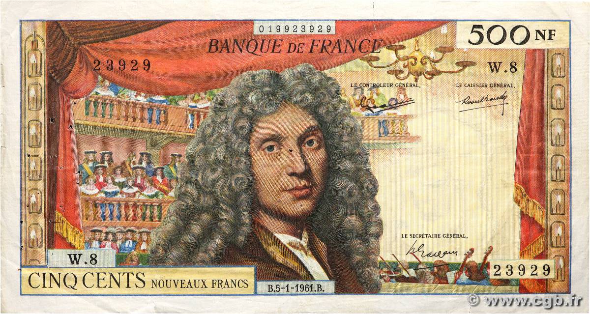 500 Nouveaux Francs MOLIÈRE FRANCE  1961 F.60.03 F