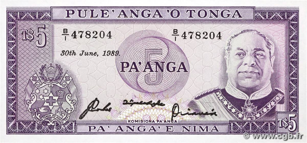 5 Pa anga TONGA  1989 P.21c UNC