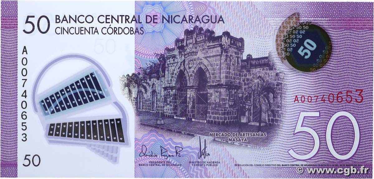 50 Cordobas NICARAGUA  2014 P.211a FDC