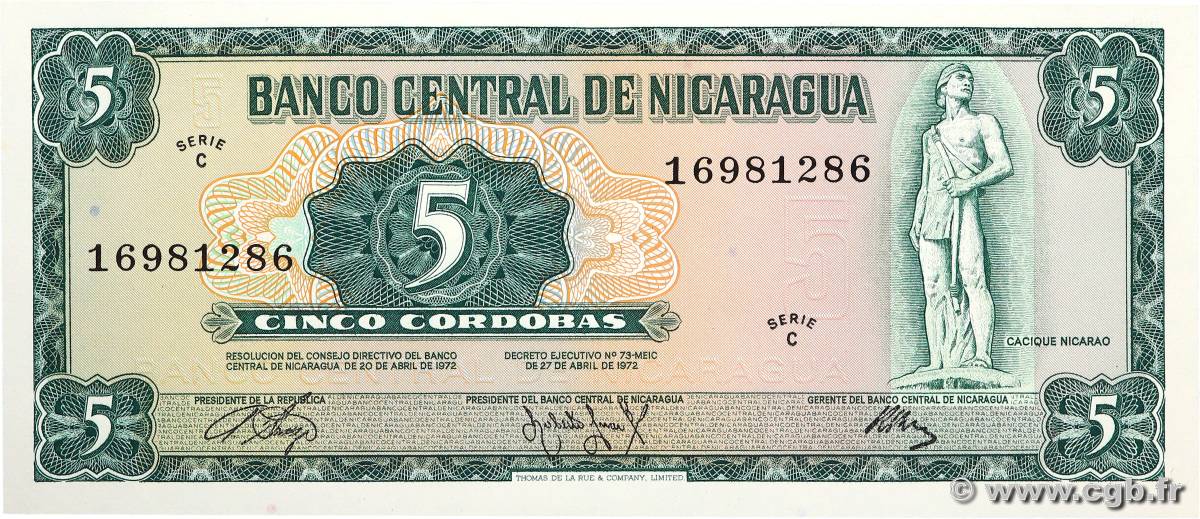 5 Cordobas NICARAGUA  1972 P.122 FDC