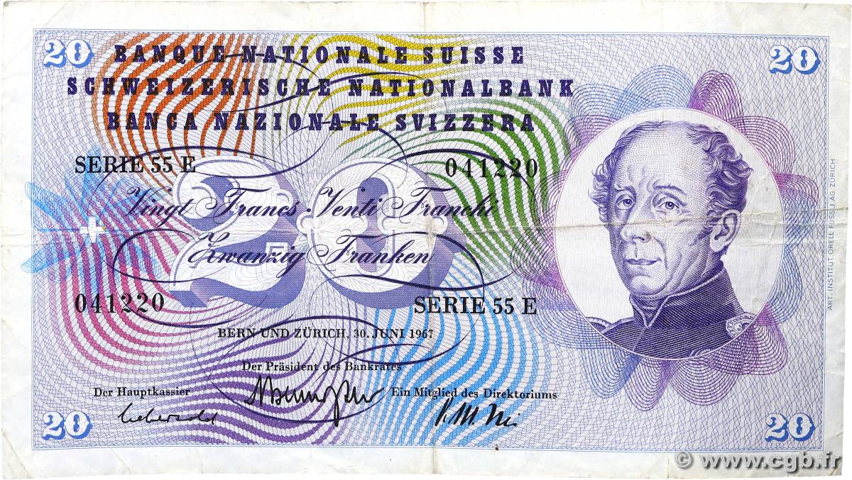 20 Francs SUISSE  1967 P.46o TB+