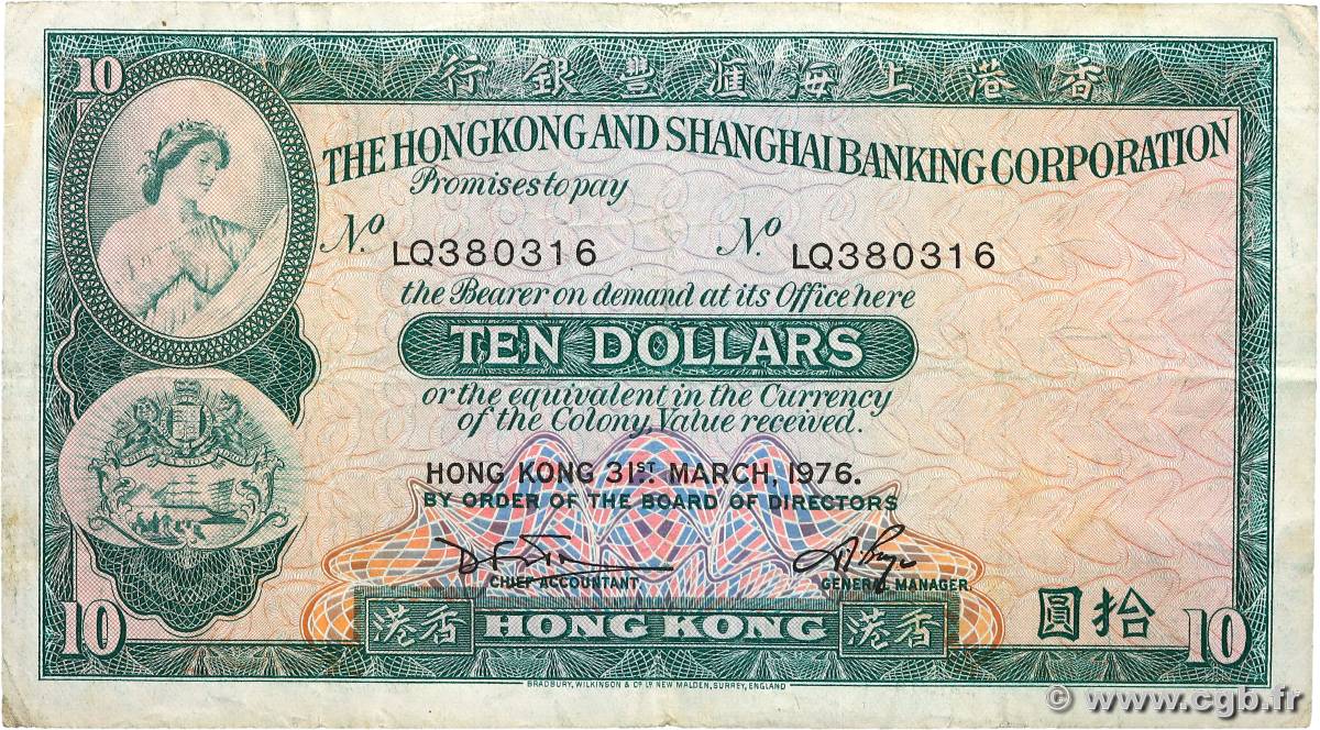 10 Dollars HONG KONG  1976 P.182g F