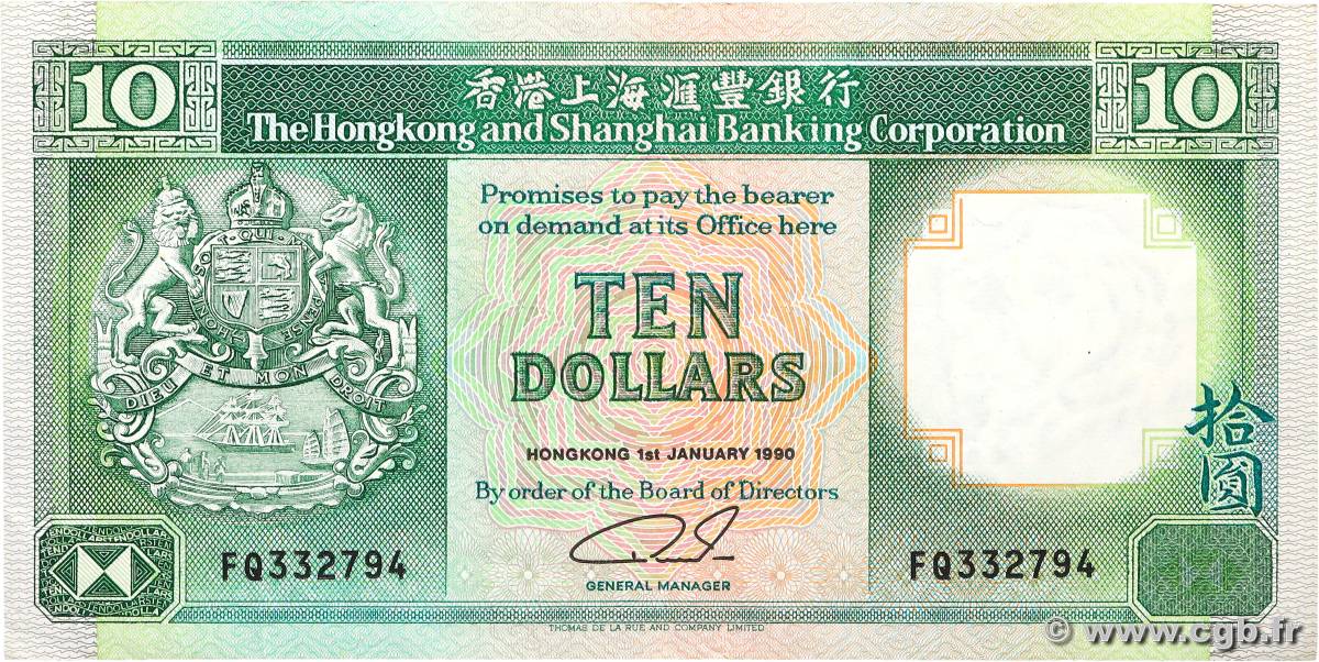 10 Dollars HONG KONG  1990 P.191c TTB+