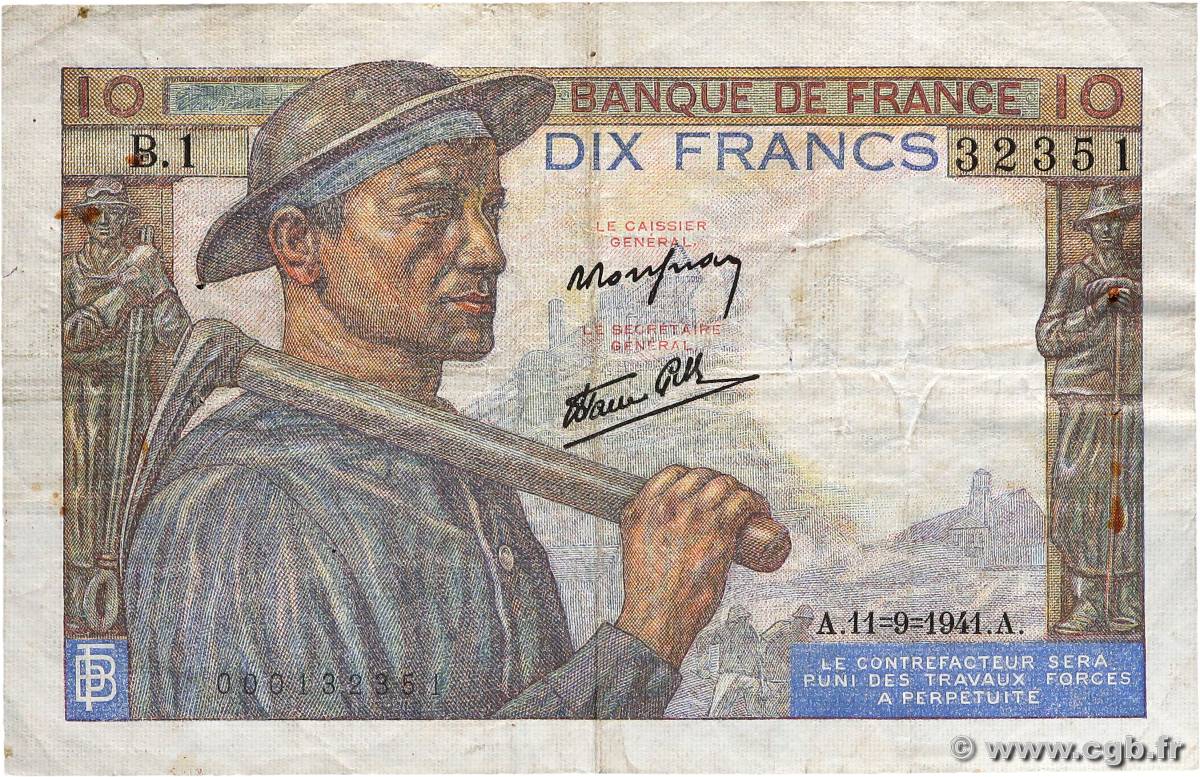 10 Francs MINEUR FRANCE  1941 F.08.01 F