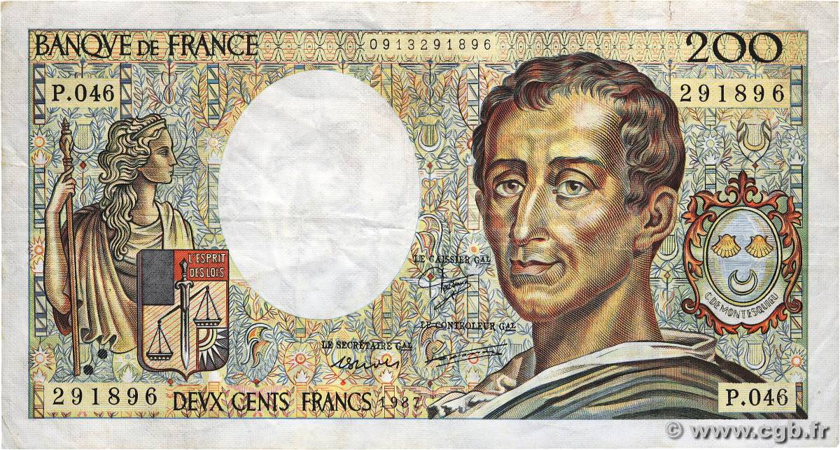 200 Francs MONTESQUIEU FRANKREICH  1987 F.70.07 fSS