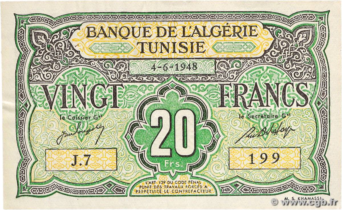 20 Francs TUNISIA  1948 P.22 q.SPL