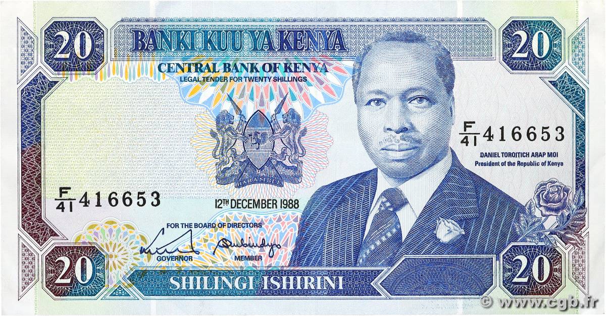 20 Shillings KENYA  1988 P.25a SPL