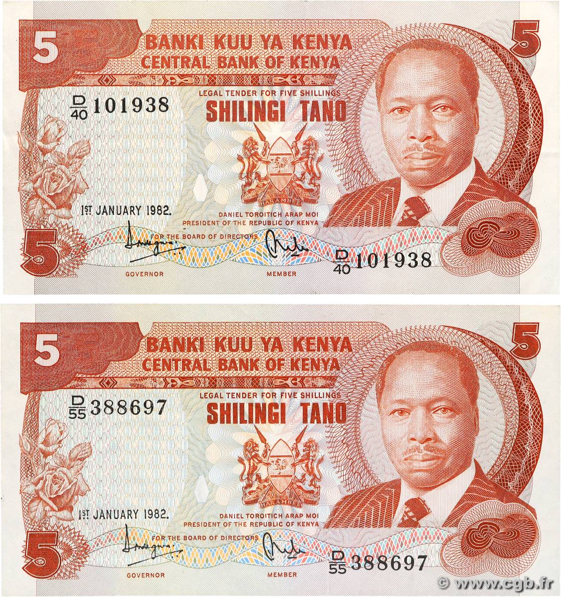 5 Shillings Lot KENIA  1982 P.19b VZ+