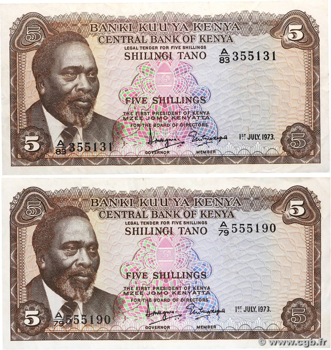 5 Shillings Lot KENYA  1973 P.06d TTB+