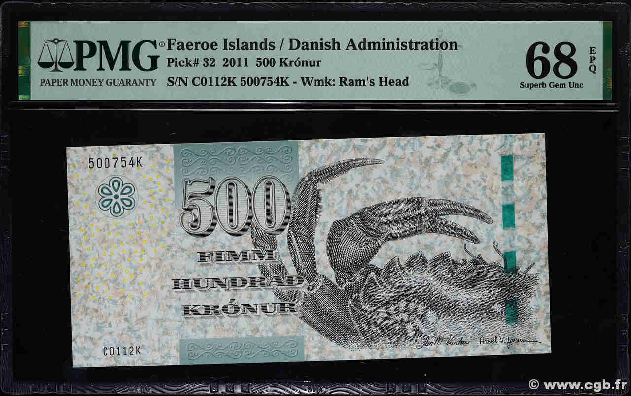 500 Kronur ISOLE FAROER  2011 P.32 FDC