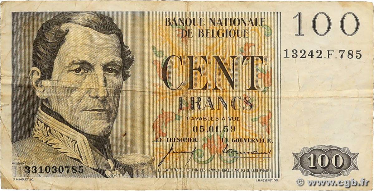 100 Francs BÉLGICA  1959 P.129c BC