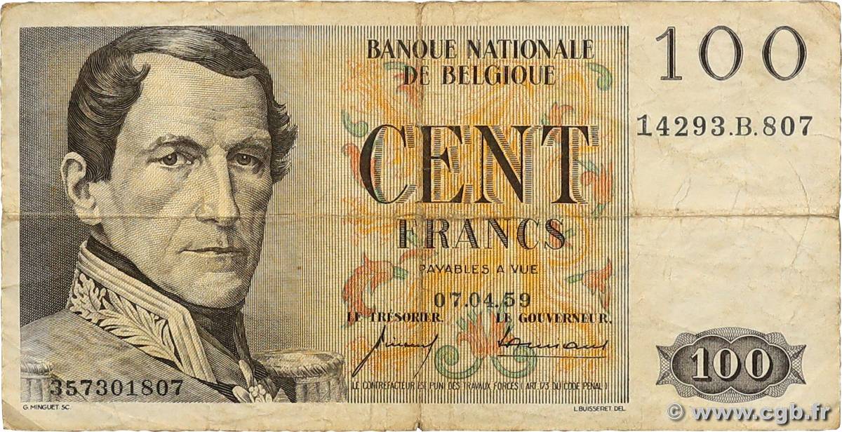 100 Francs BELGIUM  1959 P.129c F