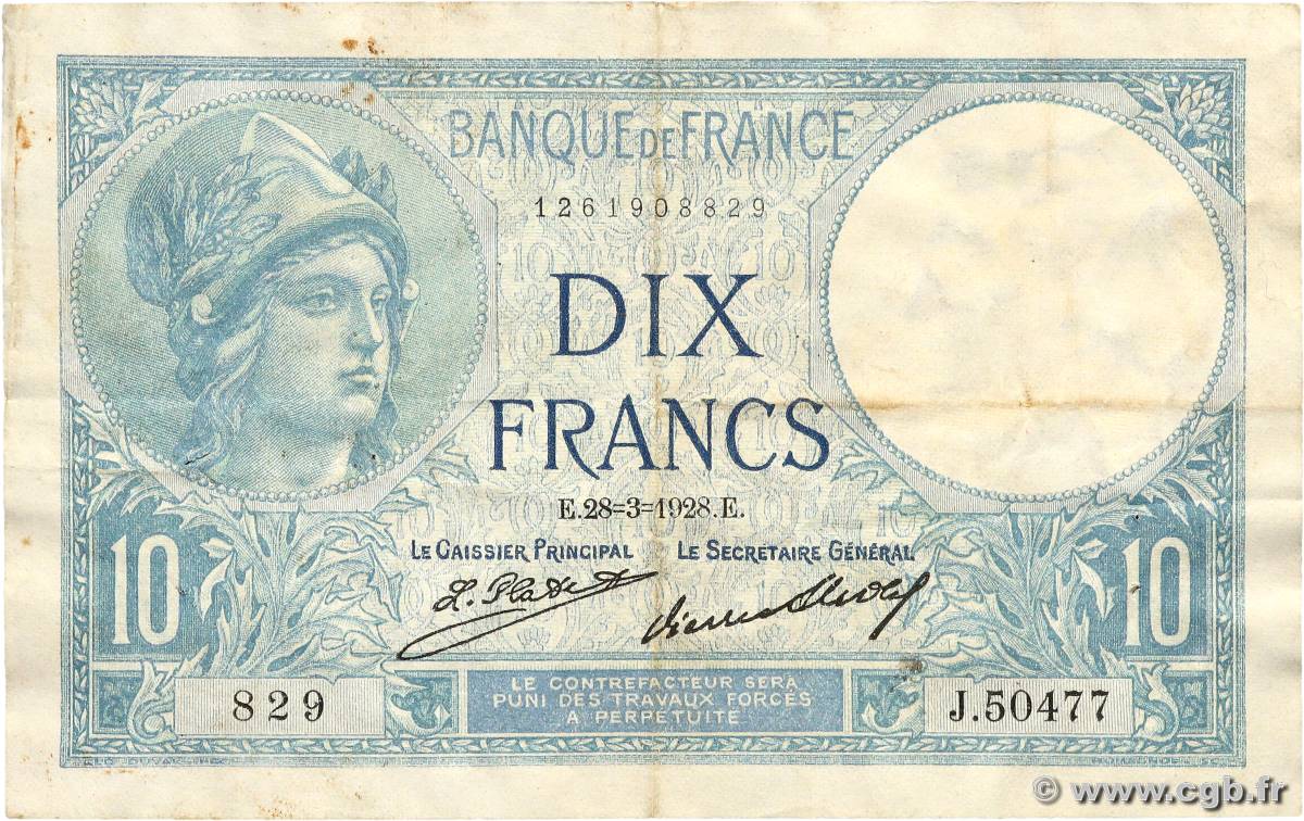 10 Francs MINERVE FRANKREICH  1931 F.06.13 fVZ