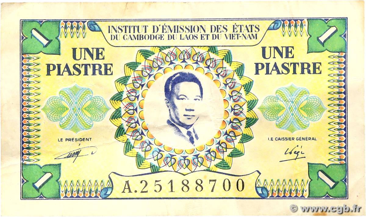 1 Piastre - 1 Kip FRANZÖSISCHE-INDOCHINA  1953 P.104 fVZ