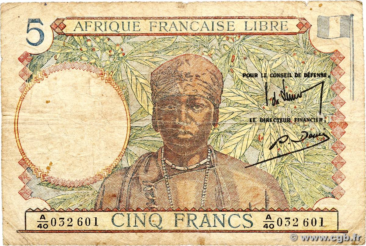 5 Francs AFRIQUE ÉQUATORIALE FRANÇAISE Brazzaville 1941 P.06a SGE