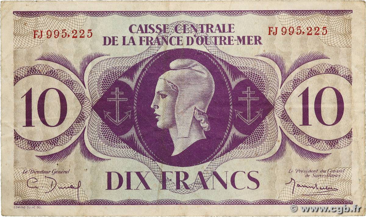 10 Francs AFRIQUE ÉQUATORIALE FRANÇAISE  1943 P.16a BC+