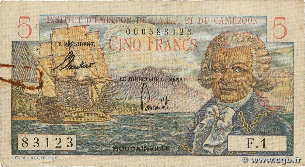 5 Francs Bougainville AFRIQUE ÉQUATORIALE FRANÇAISE  1957 P.28 S