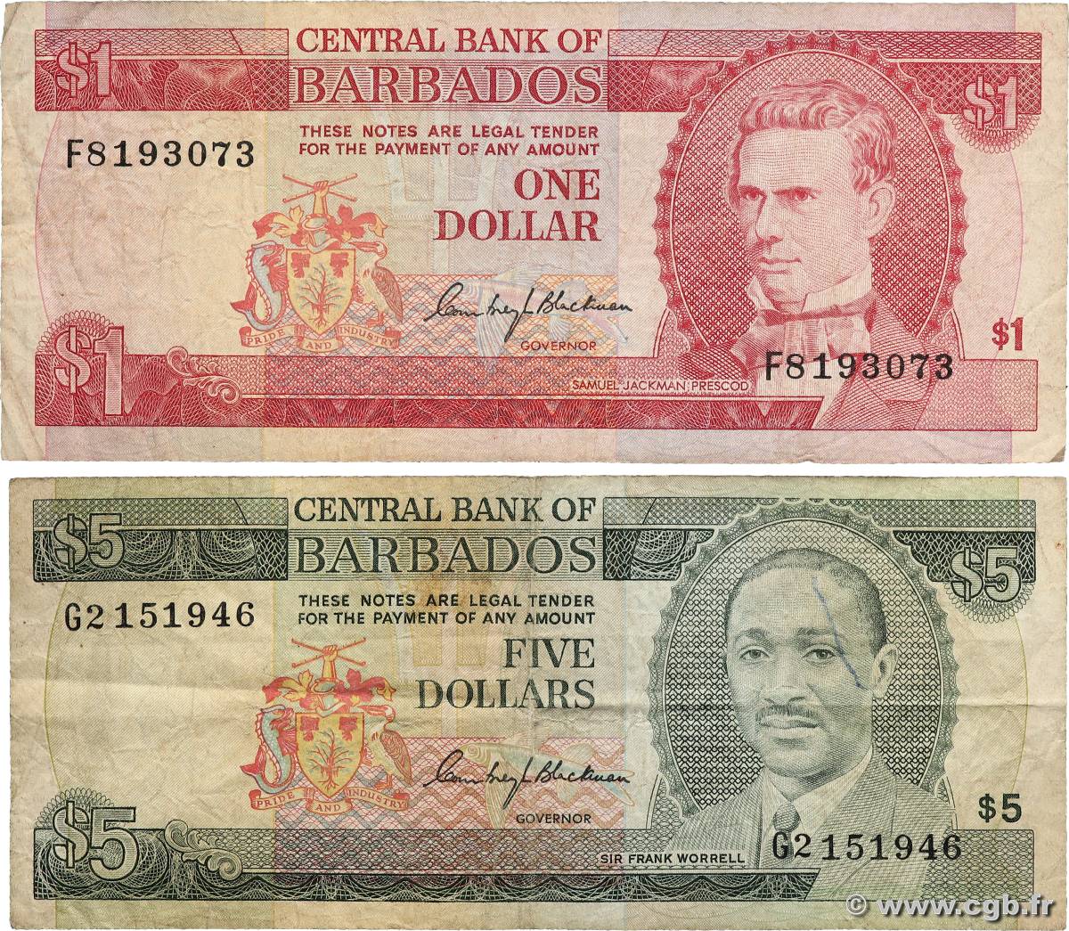 1 Dollar Lot BARBADOS Lot 1973 P.29a q.MB