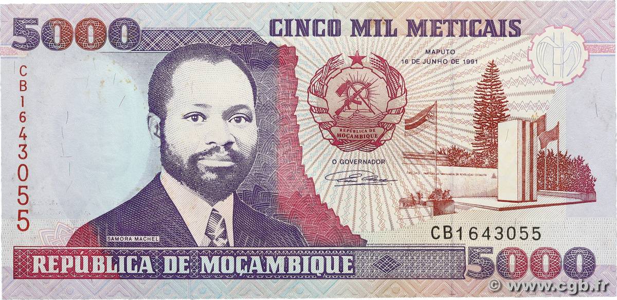 5000 Meticais MOZAMBIQUE  1991 P.136 UNC-