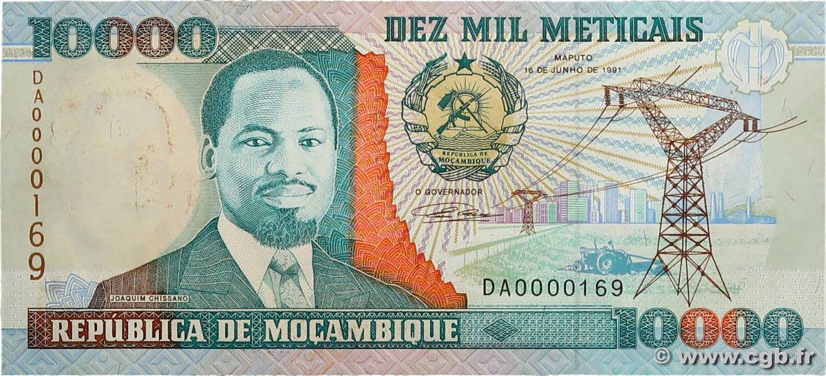 10000 Meticais MOZAMBIK  1991 P.137 fST+