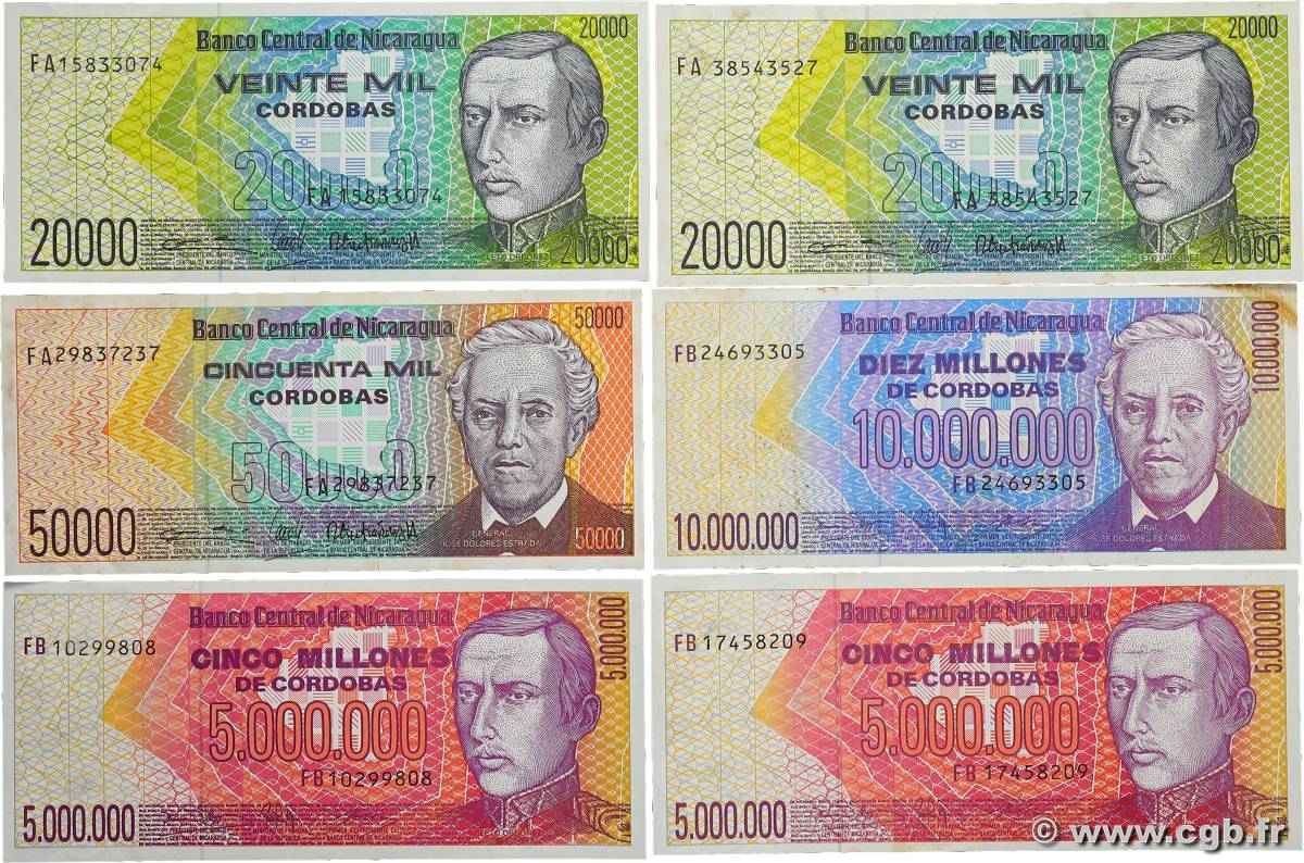 5000000 Cordobas Lot NICARAGUA  1990 P.160, P.161, P.165 et P.166 pr.NEUF