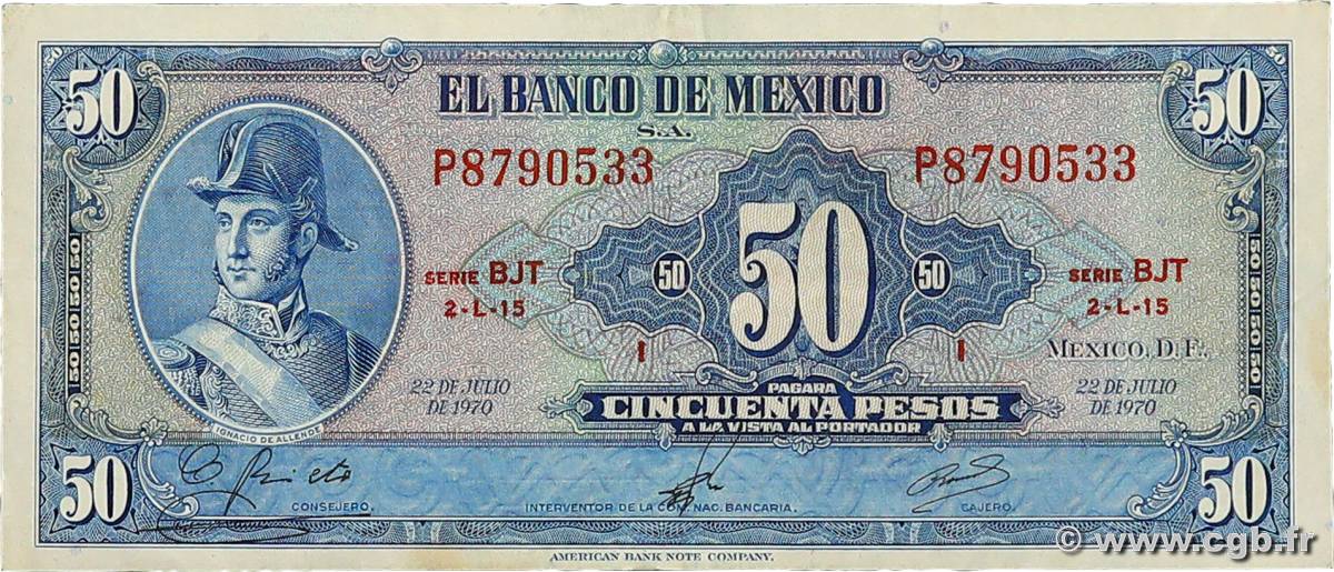 50 Pesos MEXIQUE  1970 P.049s SUP
