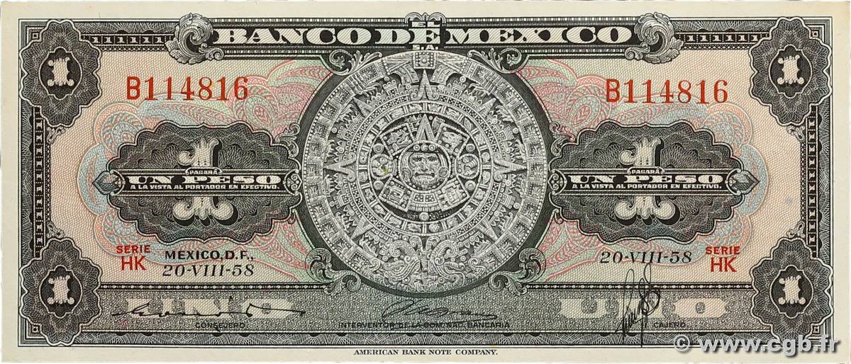 1 Peso MEXICO  1958 P.059d VZ+