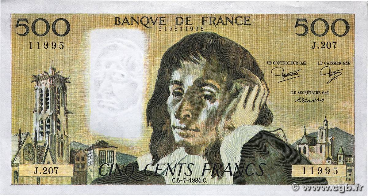 500 Francs PASCAL FRANCE  1984 F.71.31 pr.NEUF