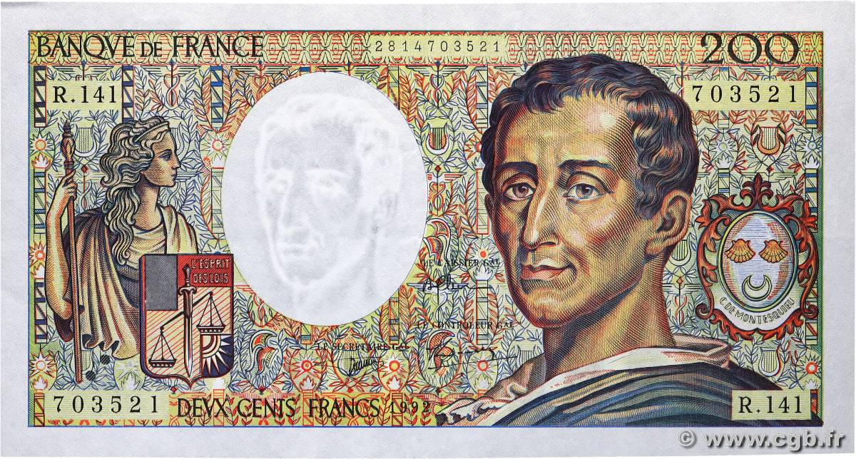 200 Francs MONTESQUIEU FRANCE  1992 F.70.12c SUP