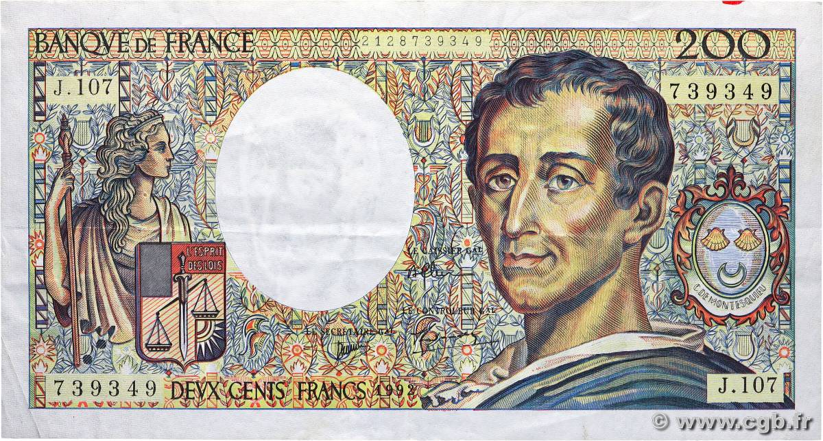 200 Francs MONTESQUIEU FRANCE  1992 F.70.12a TTB