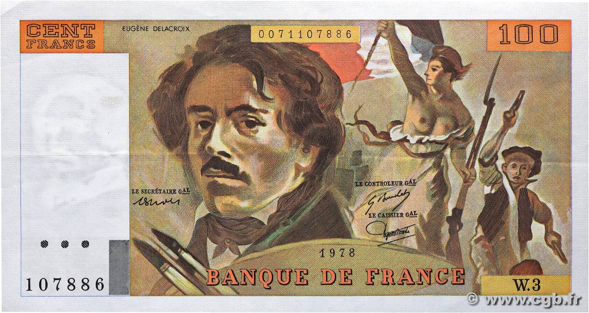 100 Francs DELACROIX FRANCE  1978 F.68.03 SUP