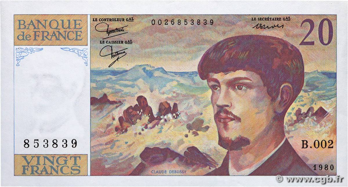 20 Francs DEBUSSY FRANCE  1980 F.66.01 XF+