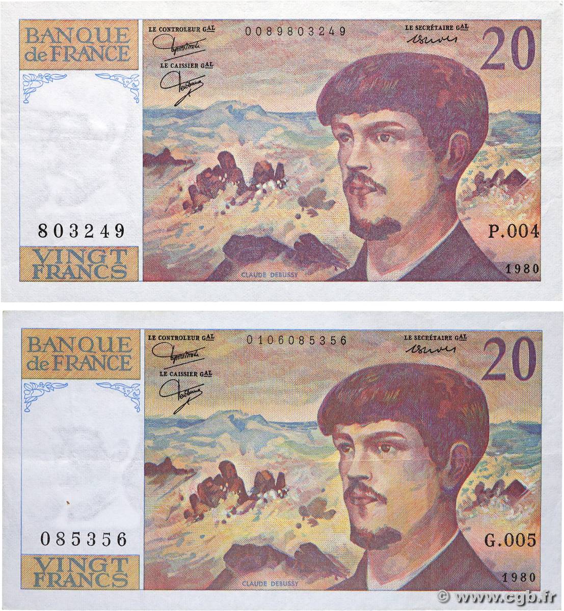 20 Francs DEBUSSY Lot FRANKREICH  1980 F.66.01 SS