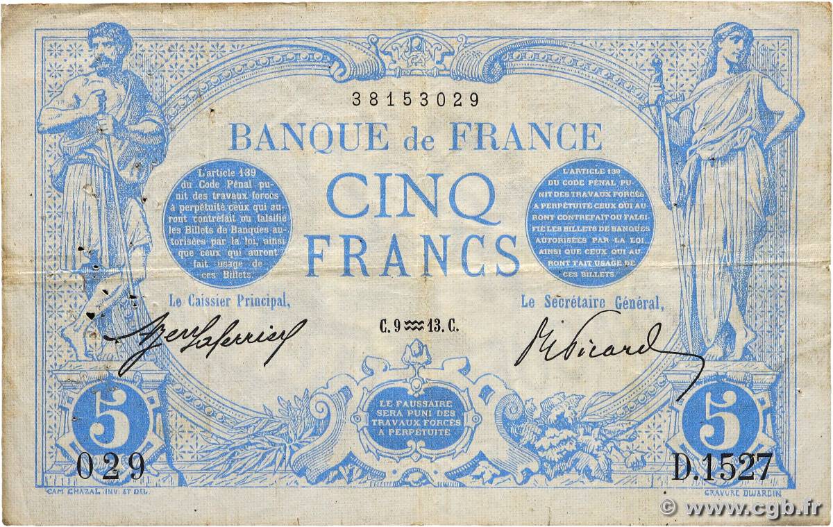 5 Francs BLEU FRANCE  1913 F.02.13 TB