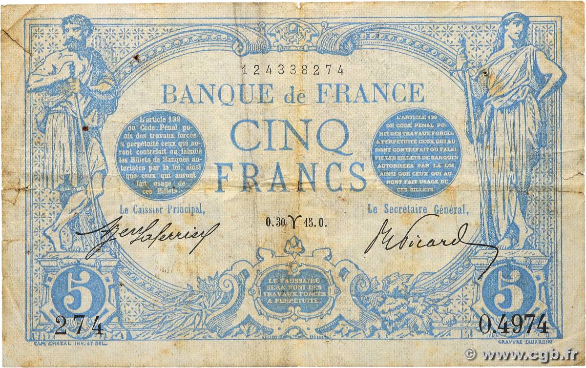 5 Francs BLEU FRANCE  1915 F.02.25 TB