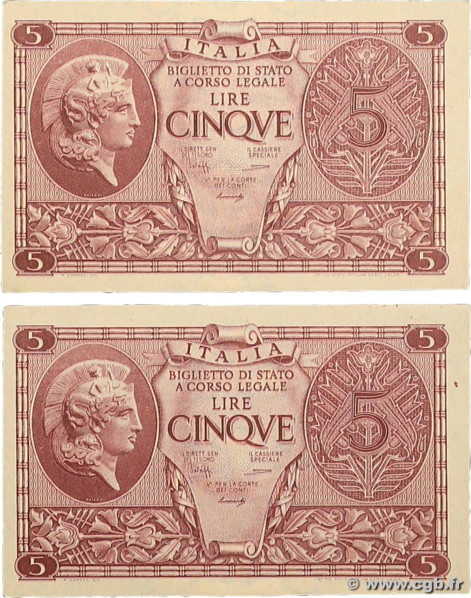 5 Lire Consécutifs ITALIE  1944 P.031b SUP+