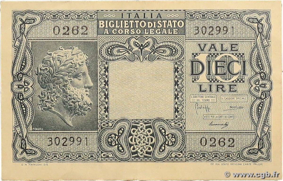 10 Lire ITALY  1944 P.032b VF