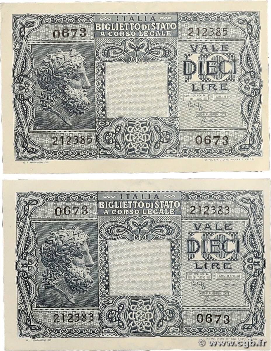 10 Lire Lot ITALY  1944 P.032c XF