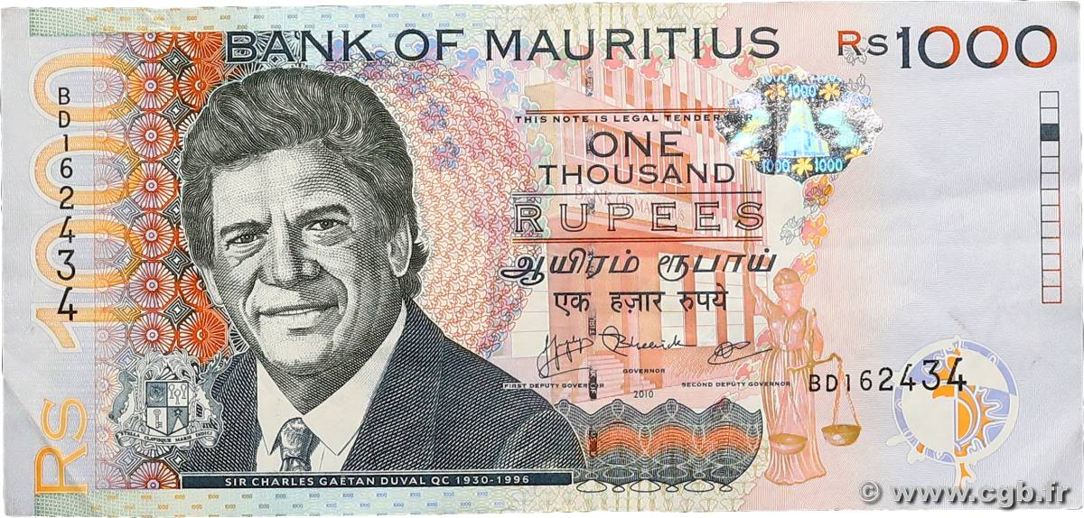 1000 Rupees ÎLE MAURICE  2010 P.63a TTB