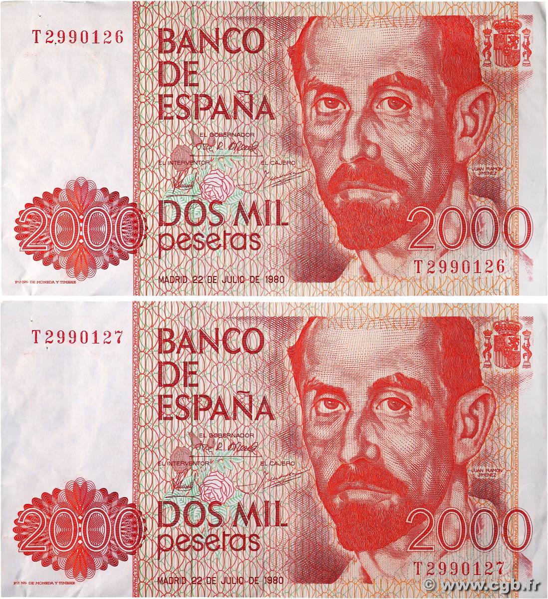 2000 Pesetas Consécutifs SPAIN  1980 P.159 XF