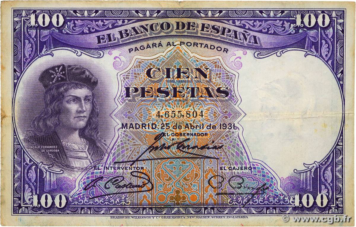100 Pesetas ESPAÑA  1931 P.083 MBC
