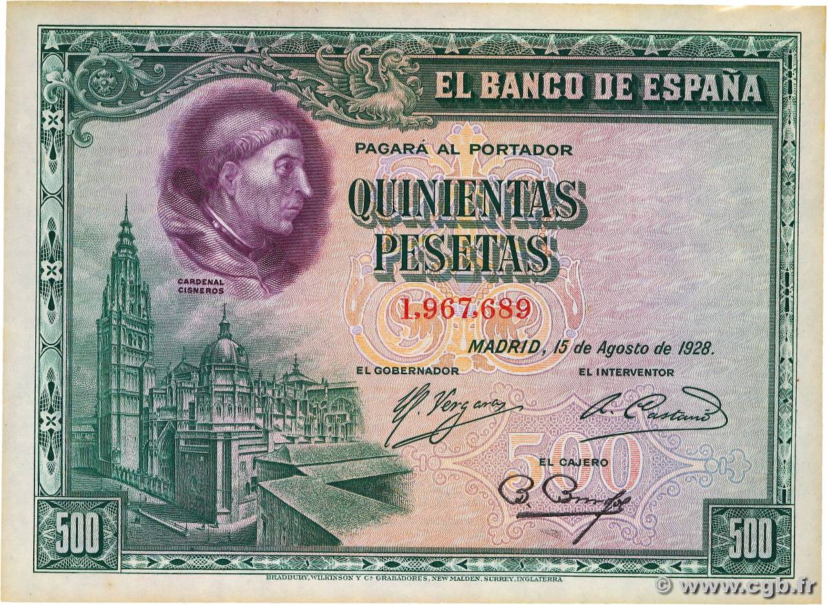 500 Pesetas ESPAGNE  1928 P.077a SPL+