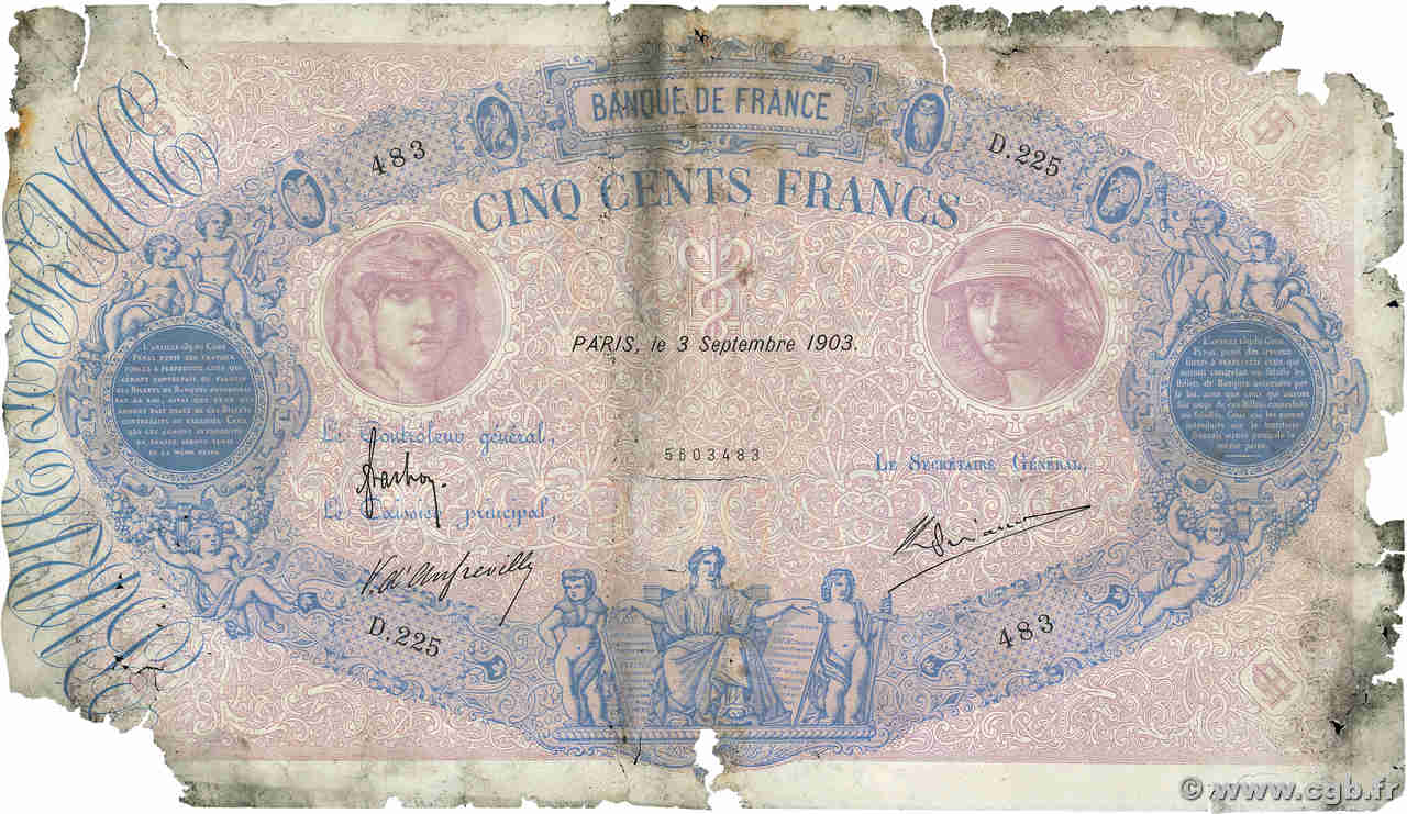 500 Francs BLEU ET ROSE FRANCIA  1903 F.30.13 MC